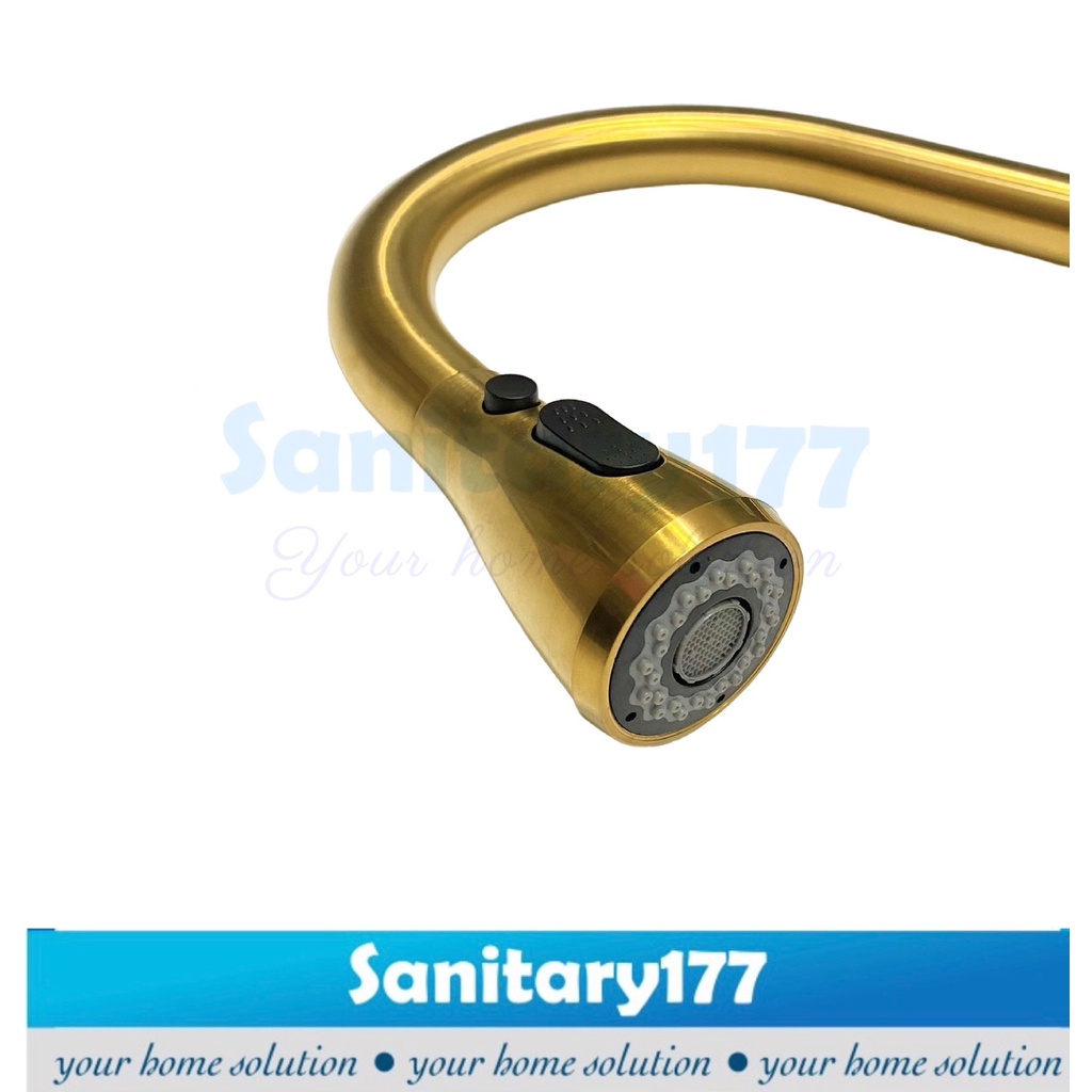 Kran sink Tarik panas dingin stainless 304 GOLD 15G-keran air angsa dapur  cuci piring emas kuning wastafel Fleksibel mixer hot cold unik antik stenles