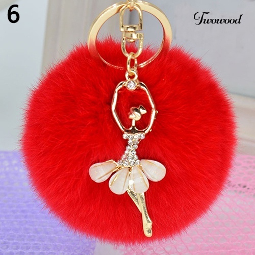 Twowood Fashion Pompom Bola Bulu Mobil Liontin Handbag Keyring Lovely Handbag Keychain