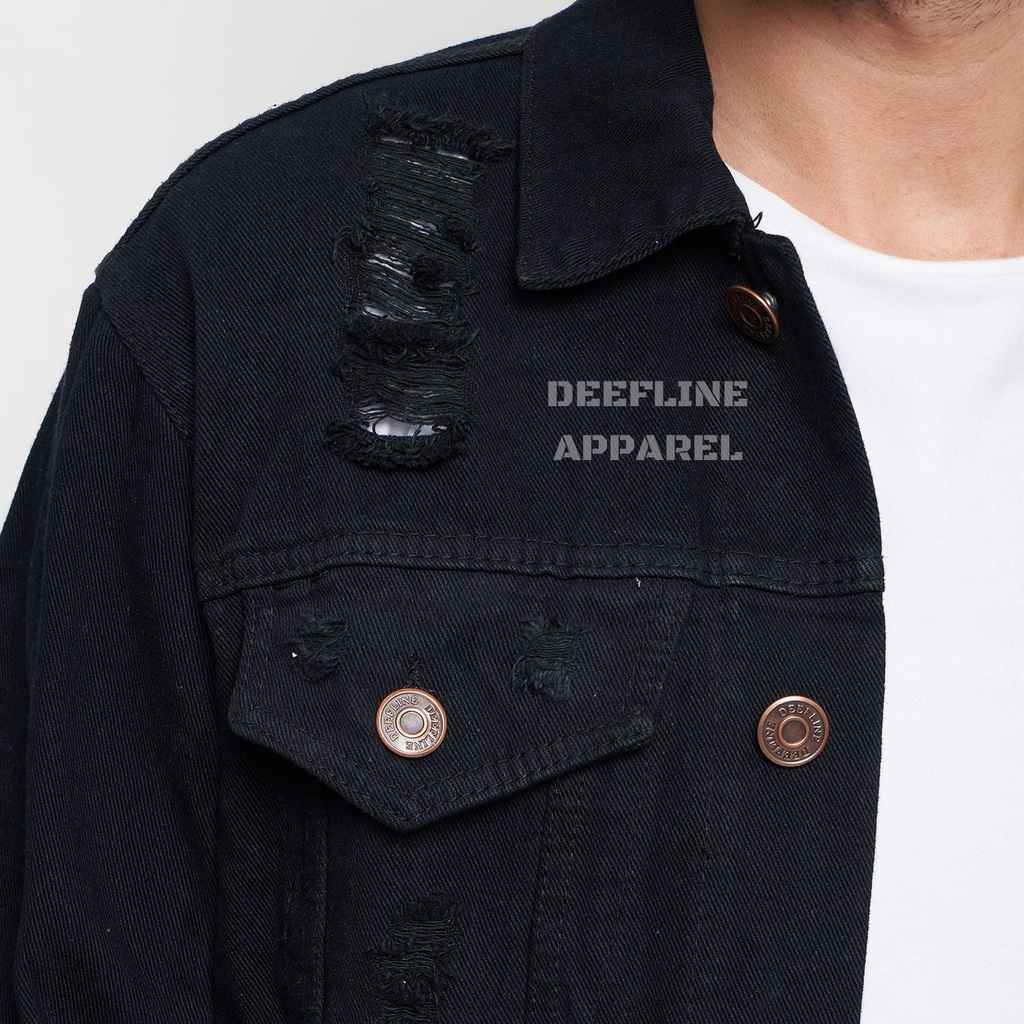 DEEFLINE - Jaket Jeans - Jaket Denim Pria - Jaket Ripped - Jade Black