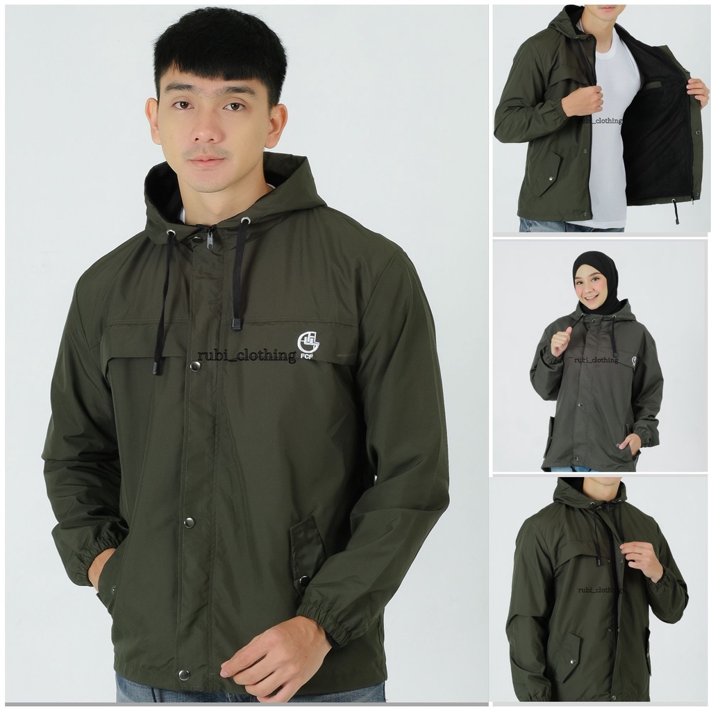 Jaket Parasut Pria Waterproof 4 saku Original FCF size M L XL XXL / Jaket Gunung Pria Jumbo Anti Air