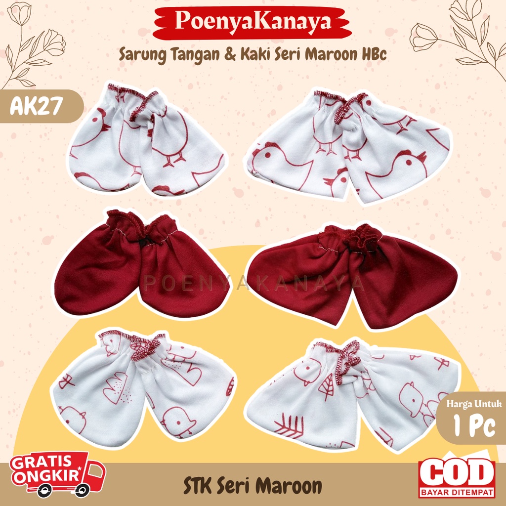 3set/1set Sarung Tangan &amp; kaki Katun Bayi Mitten Sartaki Seri MAROON HBc AK27