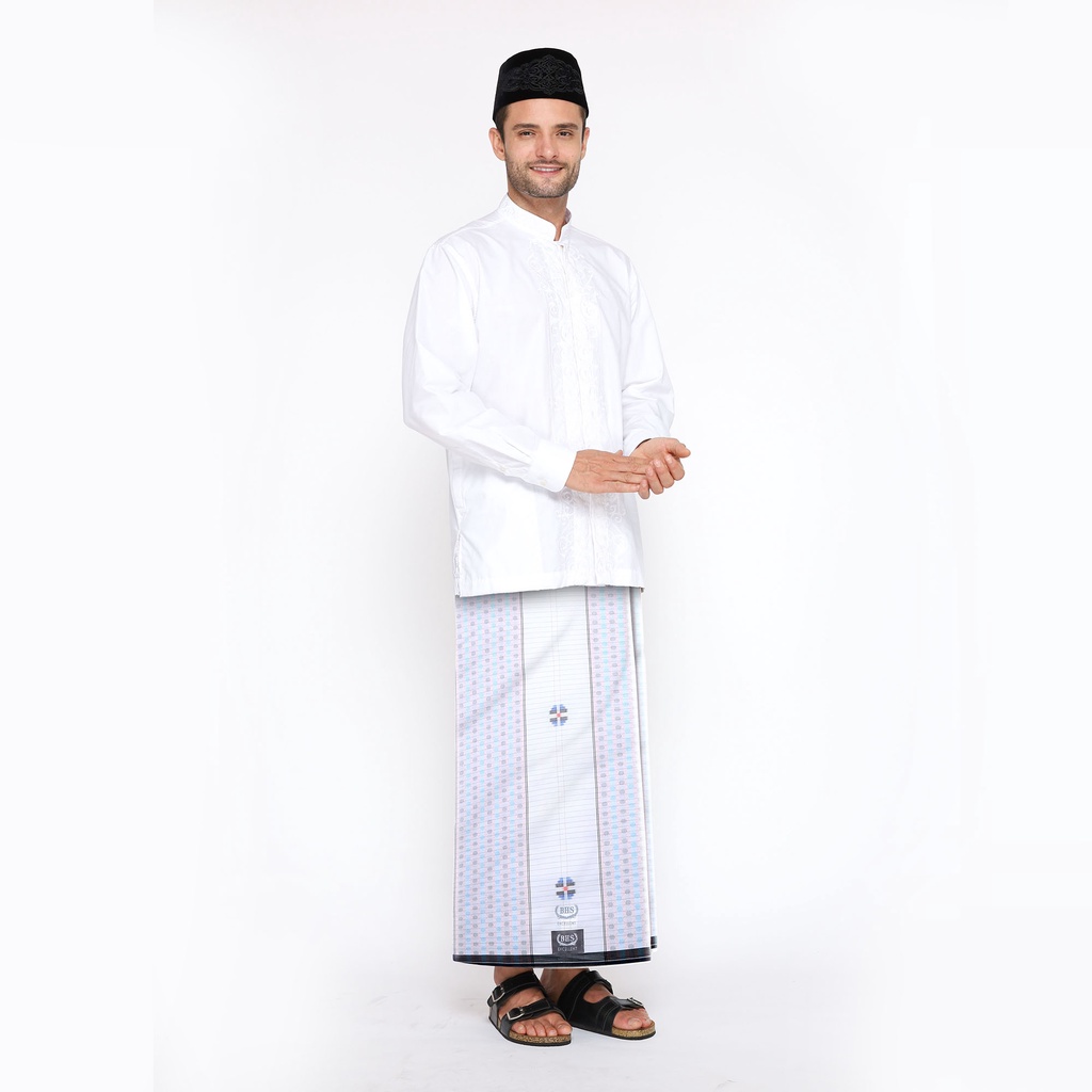 Sarung BHS Excellent Silver Motif Songket Crepe Oval Putih Biru