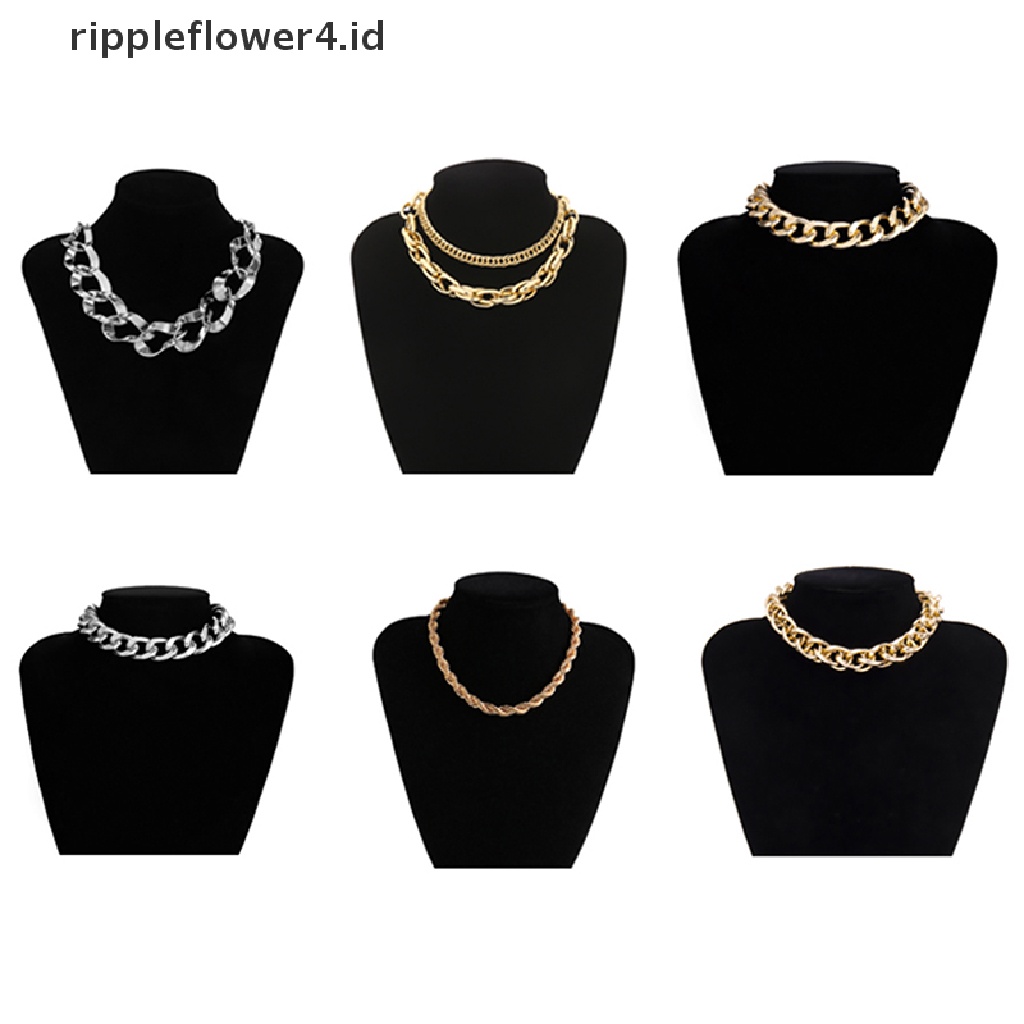 {rippleflower4.id} Kalung Choker Punk Hip Hop Untuk Wanita Statement Gothic Cuban Chunky Necklace~