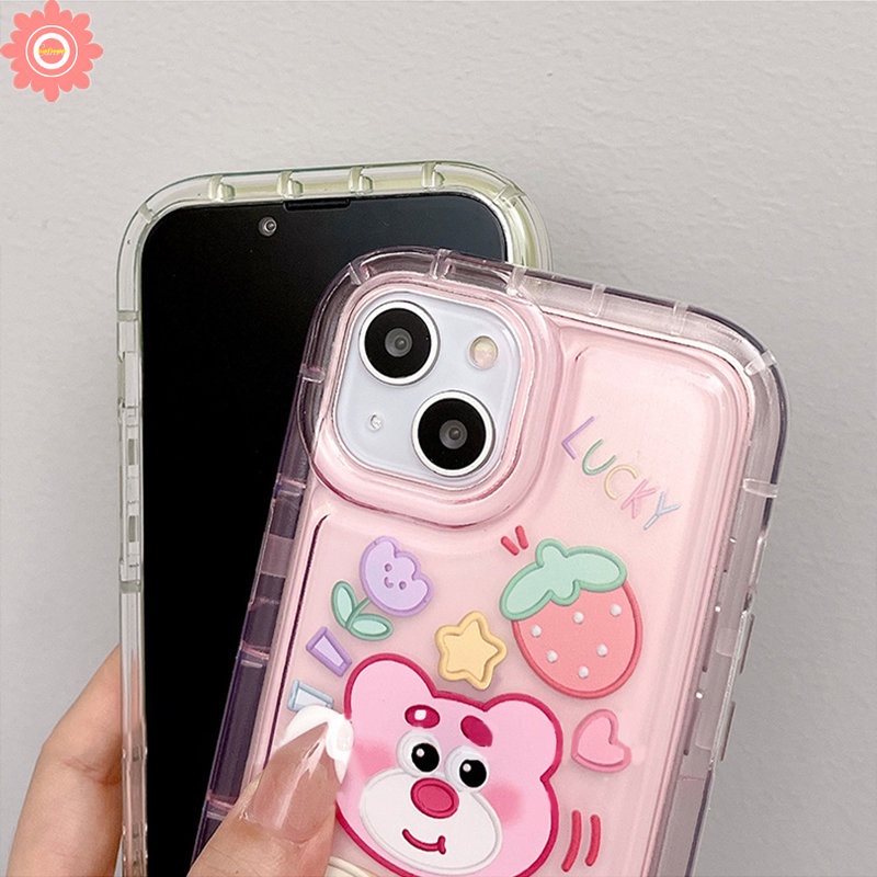 Casing Airbag Shockproof Kompatibel Untuk iPhone 7plus 11 14 13 12 Pro MAX XR 78 6 6S Plus X XS MAX Beruang Strawberry Lucu Kirby Cherry Candy Kartun Stiker Lembut TPU Phone Cover