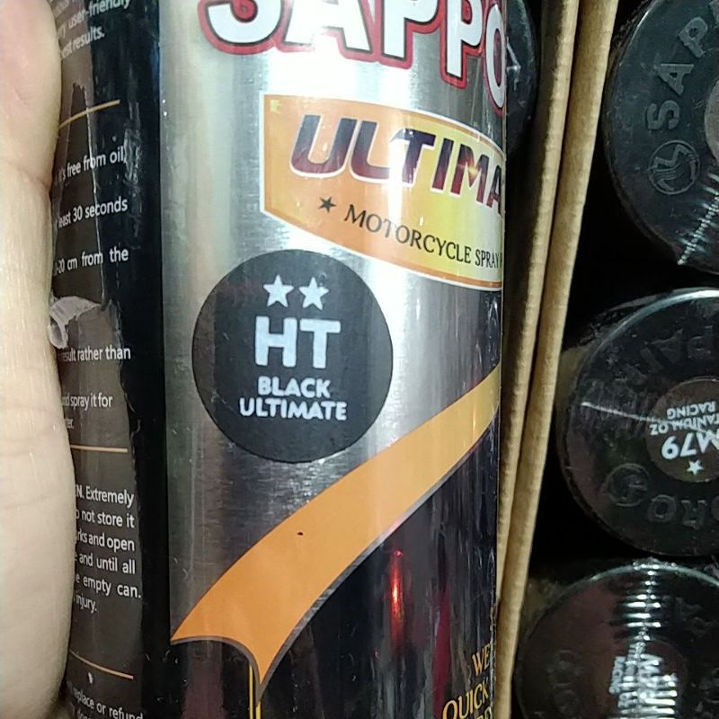 cat spray pilok pilox cat semprot sapporo ultimate saporo Hi temp black ultimate hi temp hitam doff dof pilok knalpot pilok anti panas pilok mesin pilok suhu panas 400ml