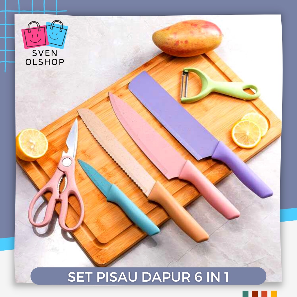 EAEAABCH Set Pisau Dapur Super Tajam Bahan Stainless Berkualitas Knife Set 6 In 1 Premium Kitchen Kn