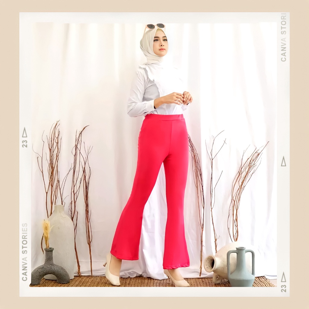 Celana Kulot Cutbray Pants Scuba Import Premium Strech Cutbray Cubit List Tengah Resleting