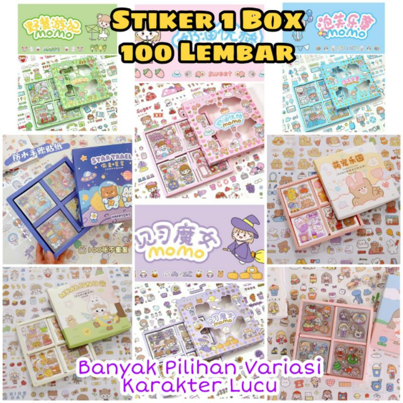 

1 Box Isi 100 Lembar Stiker Sticker Aesthetic Motif Kartun Korea Lucu Anti Air Dekorasi Handbook Scrapbook DIY