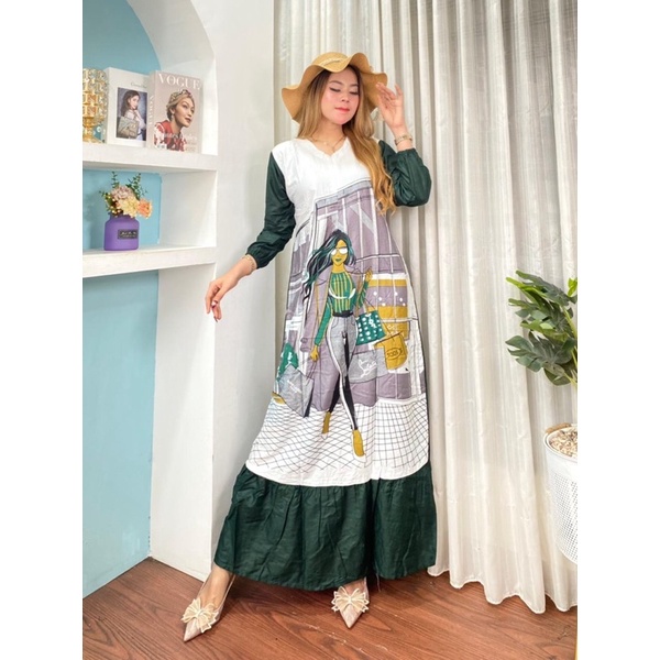 DASTER ANDIN ARAB LONGDRES EMBLEM BARBY || RAYON SUPER GRADE A ORI || MODEL RESLETING DEPAN BUSUI &amp; BUMIL LD 110