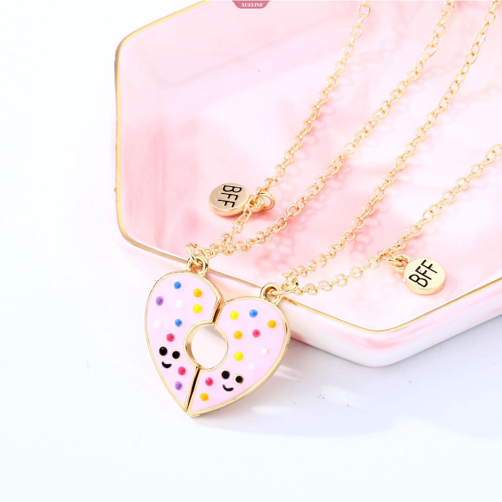 Berbentuk Hati pink Donat Liontin best friend Rantai Lucu BFF Kalung Persahabatan Untuk Teman Perempuan 2buah/set [ZXL]