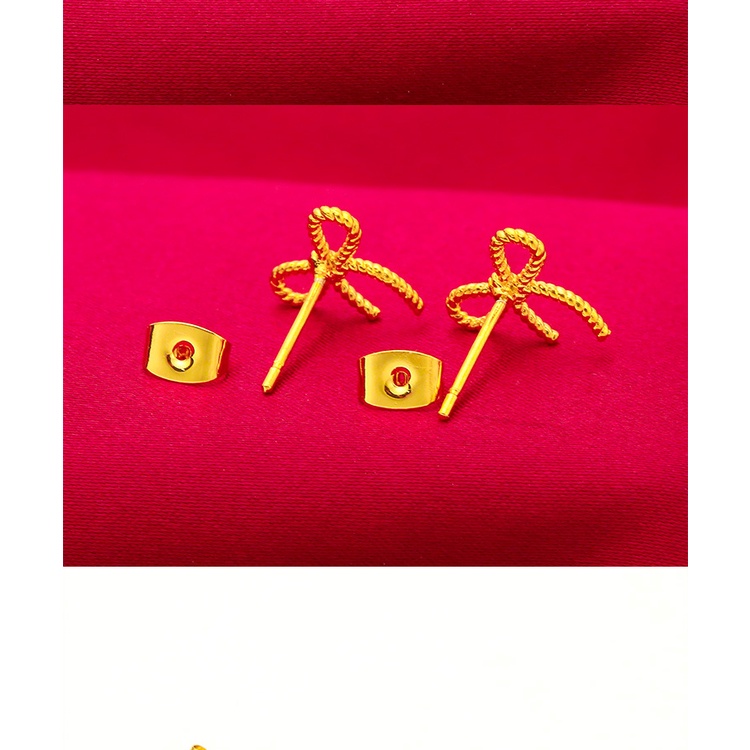 Goldkingdom Perhiasan Fashion Emas Asli Kadar 375 Bangkok Aksesoris Ready Stock Wanita Lucu Cherry Buah Busur Memutar Anting Stud Wanita