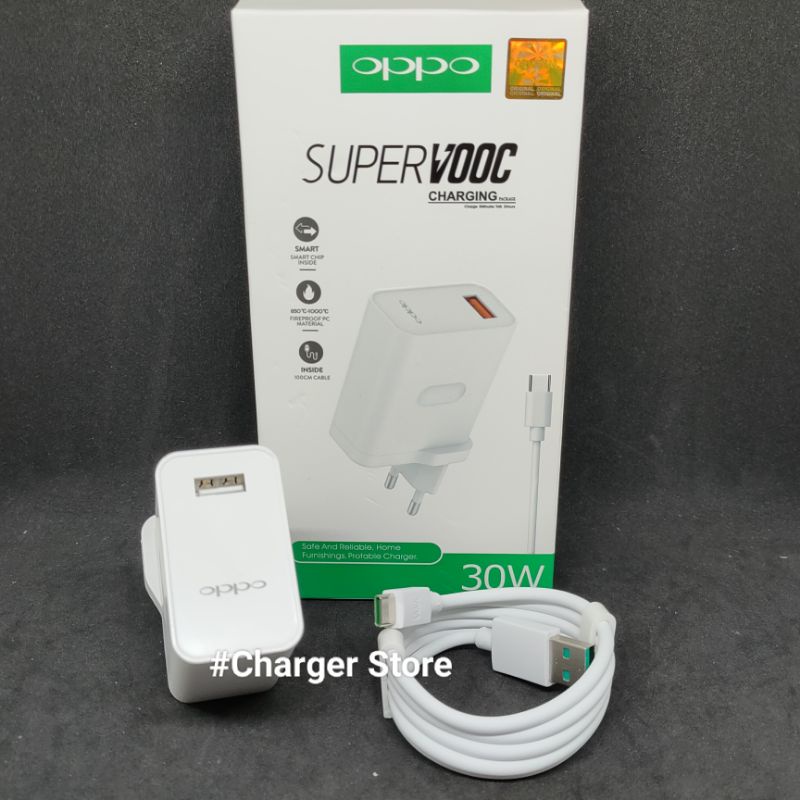 ORIGINAL 100% 30W VOOC Charger Type C Oppo A74 A54 A92 A52 A53 A33 A96 Reno 7 Reno 8