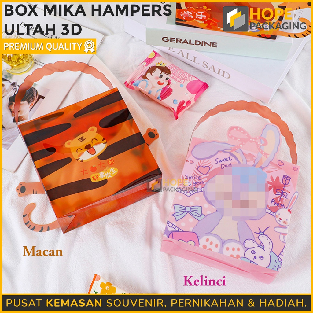 Box Mika Hampers Ultah 3D / Box Mika Transparant Hampers Goodie bag Birthday kotak animal souvenir ulang tahun anak lucu bentuk hewan