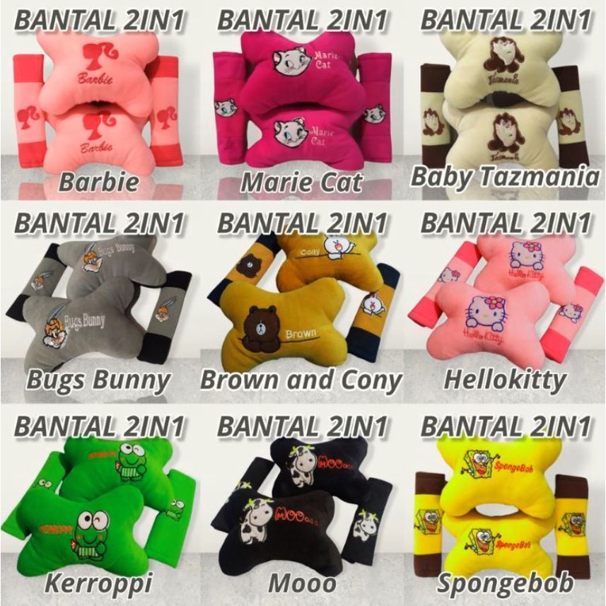 Bantal Mobil 2 in 1 Kartun Sandaran Car Set 2in1 bantalan kepala sarung seat belt safetybelt