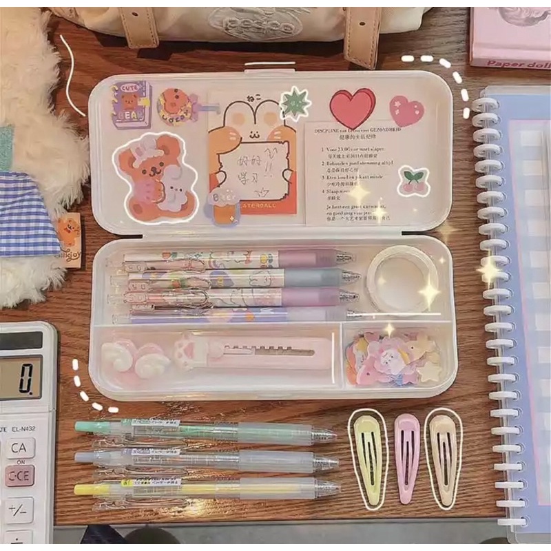 READY STOCK COD - STIKER GRATIS TEMPAT PENSIL POLOS WARNA PASTEL KOTAK ALAT TULIS AESTHETIC DEKORASI KARAKTER KARTUN ANAK PEREMPUAN LUCU KAWAII BUJO JURNAL GAYA REMAJA SEKOLAH CEWEK KOREA BAHAN PLASTIK MINIMALIS FANCY MURAH VIRAL CANTIK PUTIH SEKAT KLIK