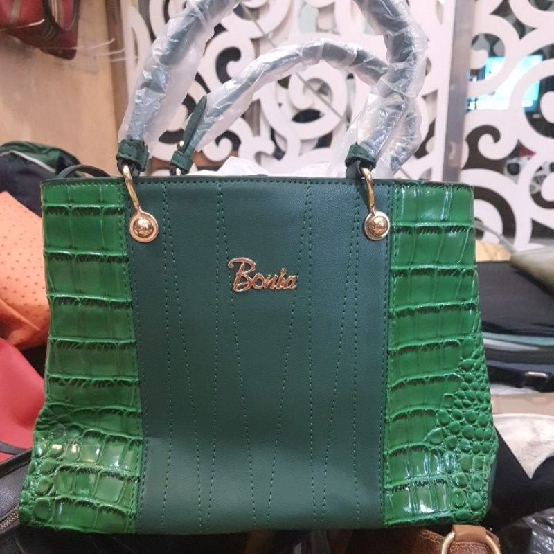 tas bonia hijau kulit croco
