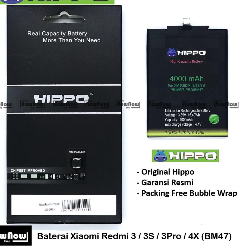 Lebih Laris Baterai Hippo Xiaomi Redmi 3 3S 3 Prime Pro 4X 4X Prime BM47 Original Batre Batrai HP Ga