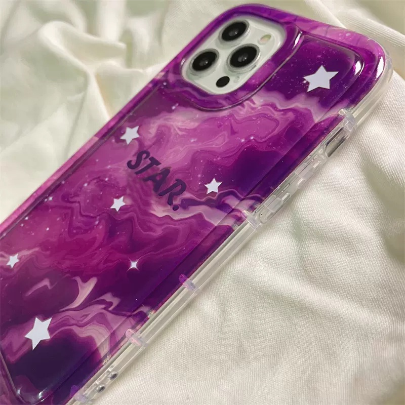 Casing Langit Berbintang Mewah Fantasi Ungu Starry Kompatibel Untuk IPhone 11 7plus 14 13 12 Pro Max7 8 6 6S Plus XR X XS MAX Bintang Gradasi Shockproof Casing Ponsel Airbag TPU Lembut