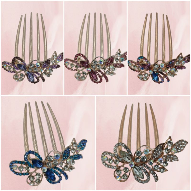 Sisir Sirkam Rambut Motif Flower Kristal Zirkon Import