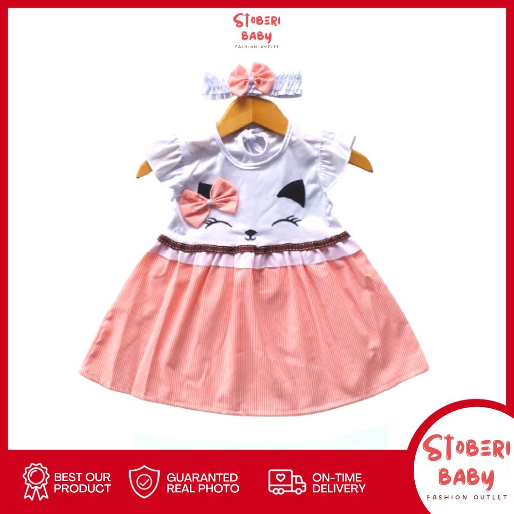 stoberi baby - (EXCLUSIVE ON STOBERI BABY) Dress Bayi Motif Animal Lucu Baju Bayi Perempuan / QIU2 SLEEPY CAT