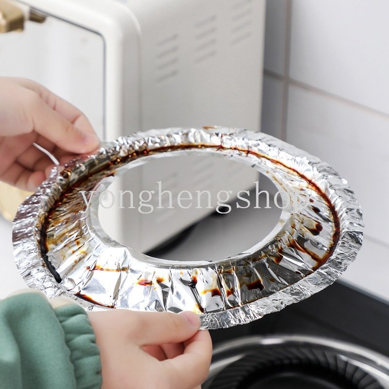 10pcs/set Aluminium Timah Foil Alas Kompor Gas Tahan Suhu Tinggi Oil Proof Kertas Kompor Burner Liner Dapur Tatakan Kompor Gas Tutup Kompor Dapat Digunakan Kembali