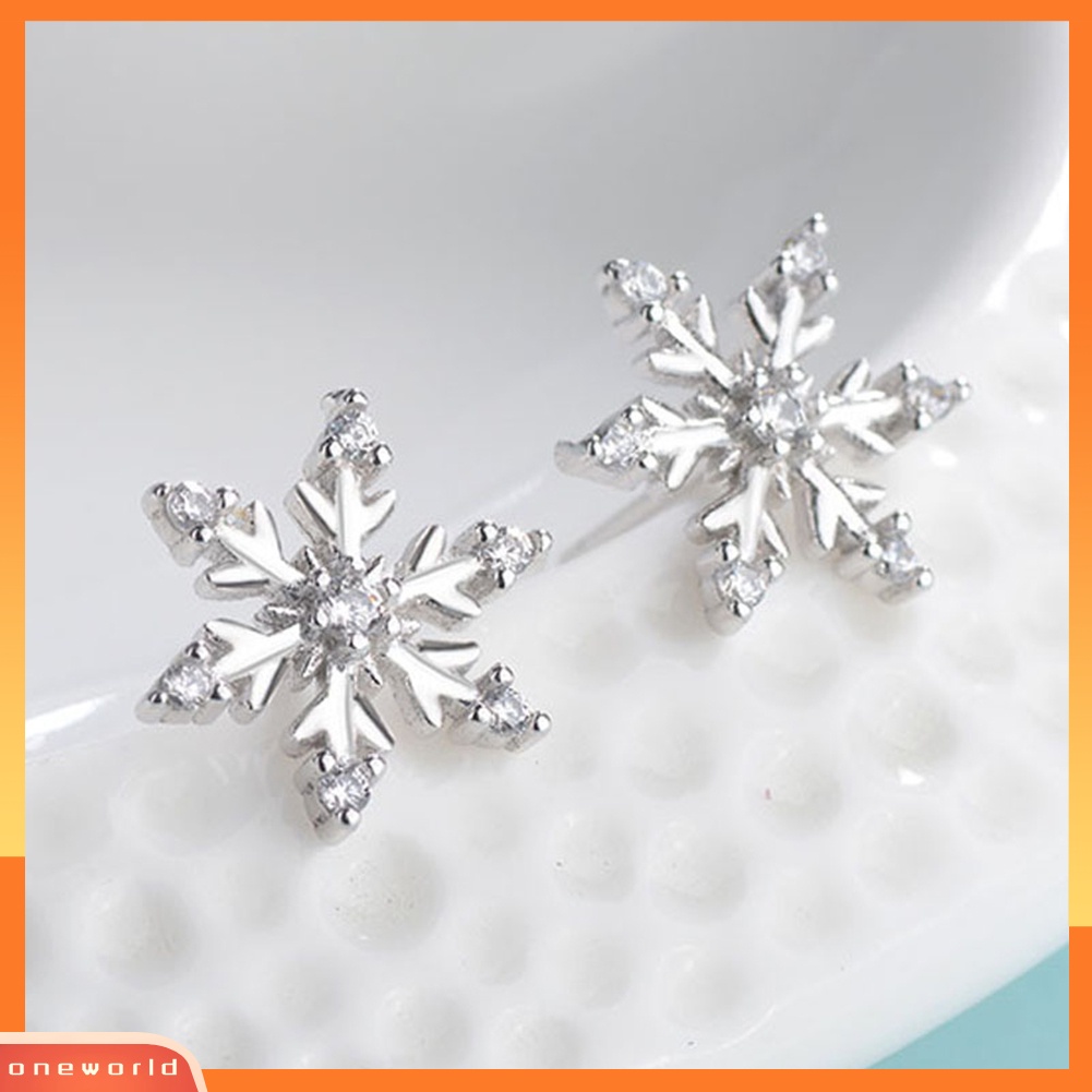 [WONE] Wanita Elegan Berlian Imitasi Bertatahkan Snowflake Ear Stud Earrings Perhiasan Hadiah Xmas