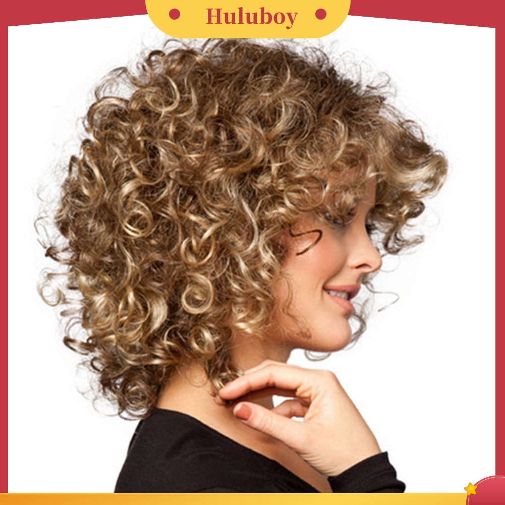 Wig Rambut Sintetis Model Keriting Panjang Sebahu Warna Solid Untuk Wanita