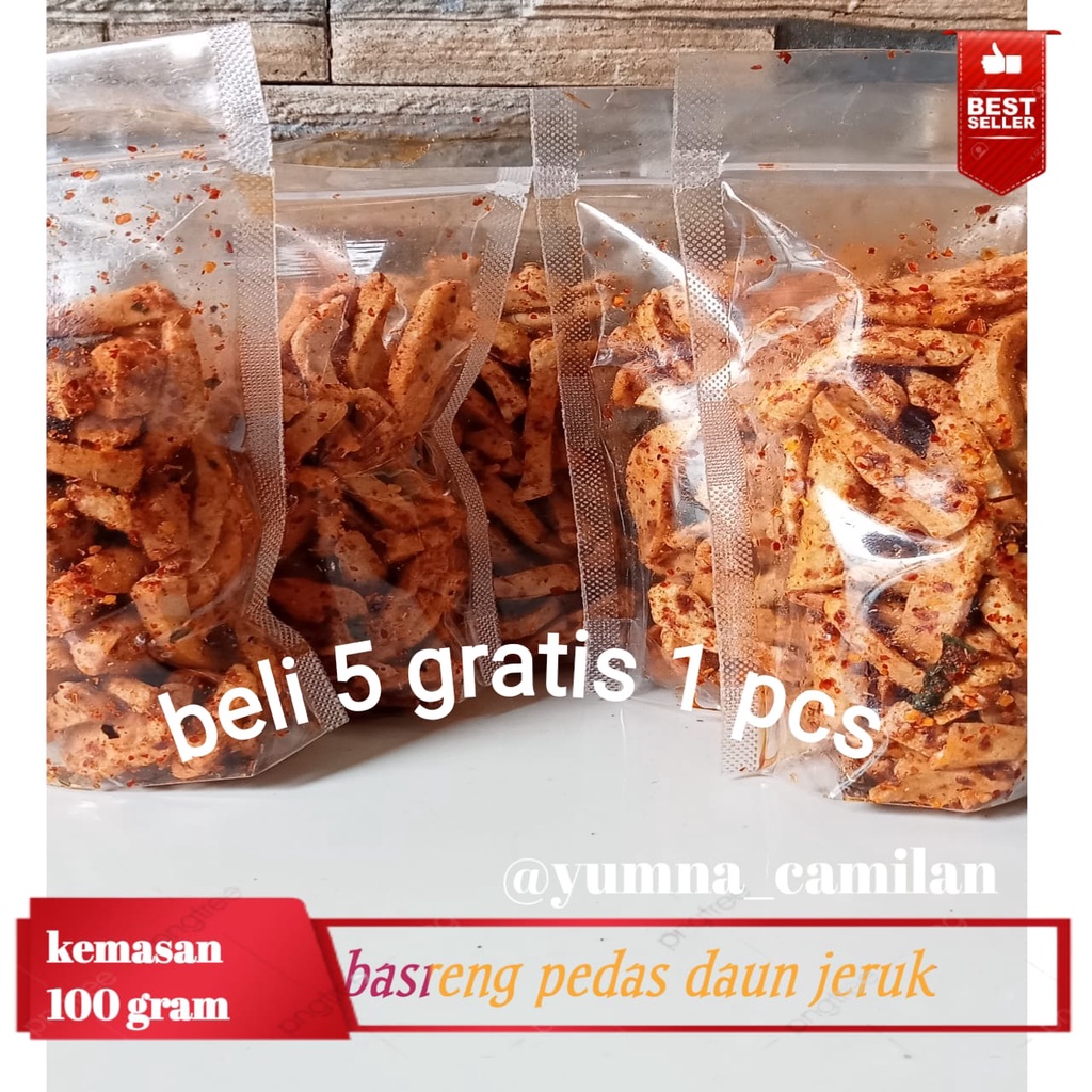 

Basreng pedas daun jeruk kemasan 100 gram beli 5 grati 1 pcs