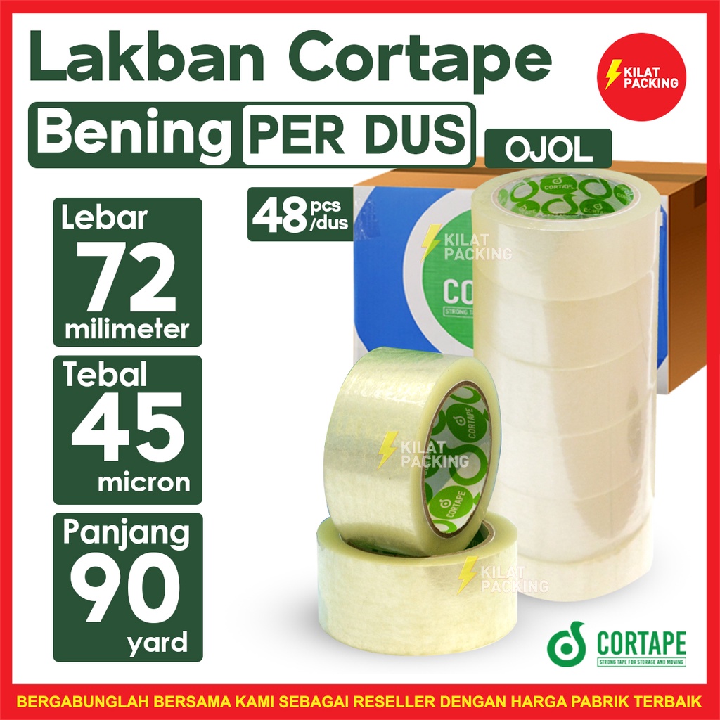 

Lakban Cortape Bening 3 Inch 72 mm x 90 yard Ekonomis Termurah Per Dus OJOL