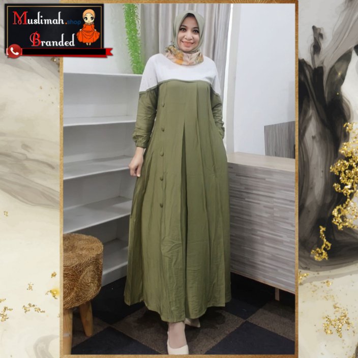 MUSLIMAH BRANDED - Gamis DEURA Daily DW13 Avocado / Gamis DEURA Kekinian / Gamis Remaja / Gamis Wani