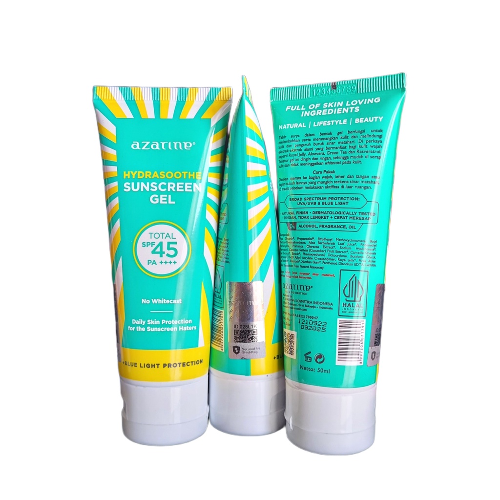AZARINE HYDRASOOTHE SUNSCREEN GEL SPF 45 - BPOM - AZARINE SUNSCEEN GEL - SUNSCREEN AZARINE - SUN BLOCK MURAH - SUNBLOCK AZARINE - TABIR SURYA