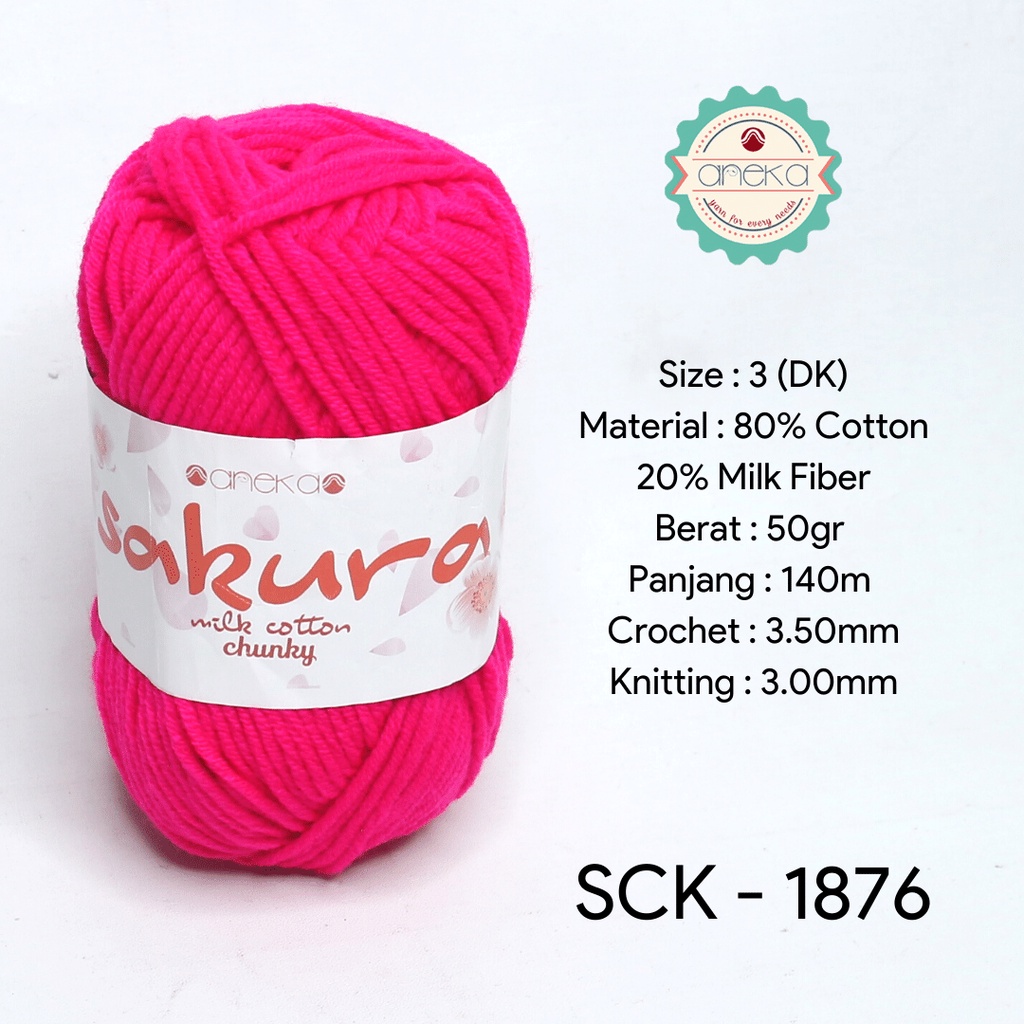 Benang Rajut Katun Susu Sakura Milk Cotton Chunky - 1876