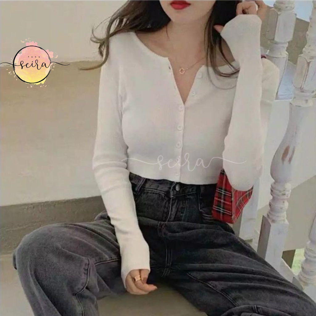 [BISA COD] Angel Boton Shirt / Bailey Cardy Rajut Wanita / Cardigan Crop Top