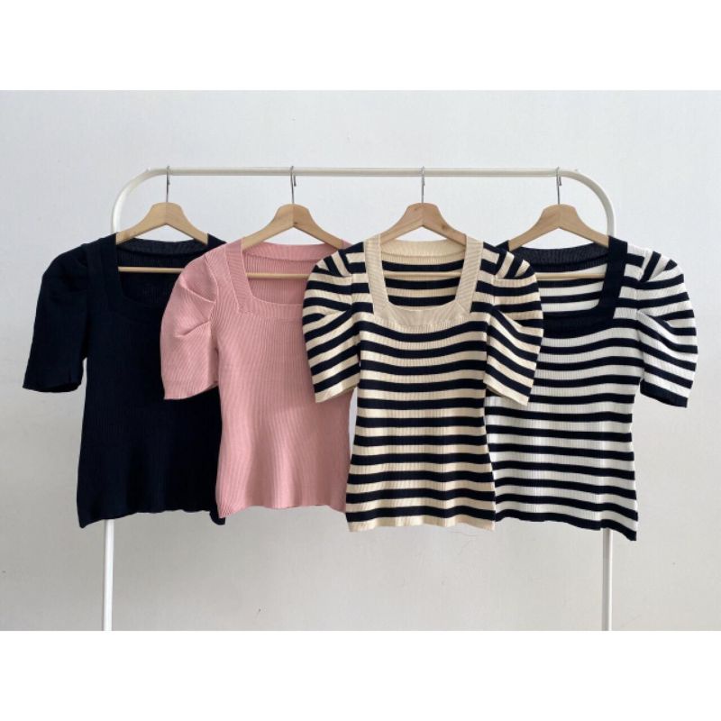 Puff Sleeve Square Neck Knit Top 20114