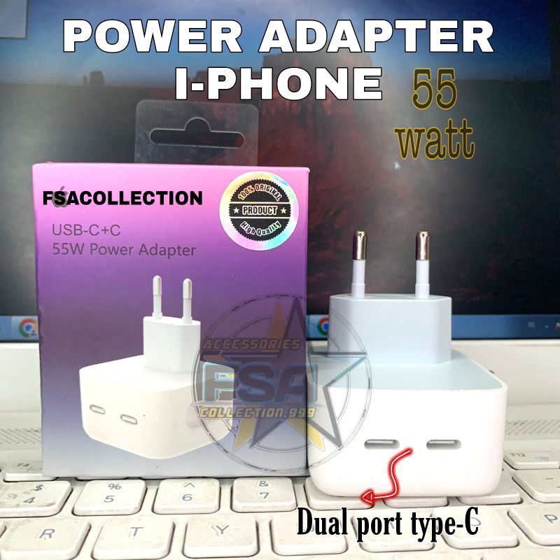 Power adapter Charger 55W Dual Port Usb C Kepala Charger Fast Charging