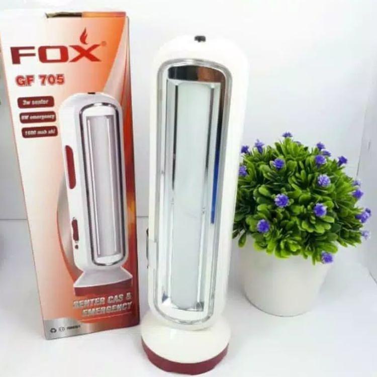 Sale Terbatas Fox Lampu Emergency + Senter Cas Charge GF-705 GF 705 Neon Darurat Lampu LED Super Ter
