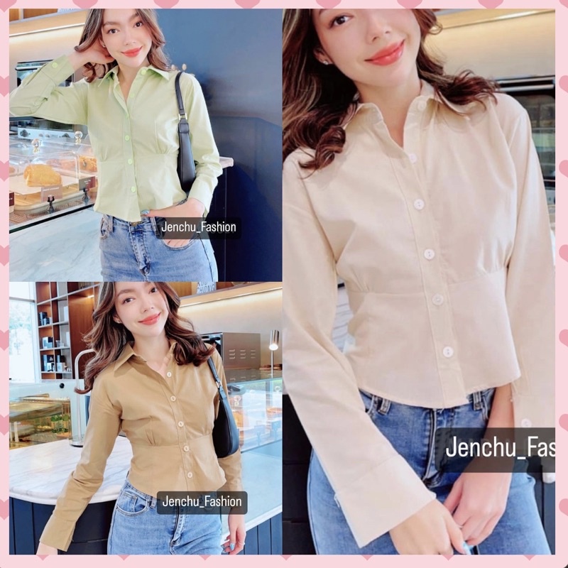 Crop Top Kemeja Lengan Panjang Wanita Premium Import Thailand