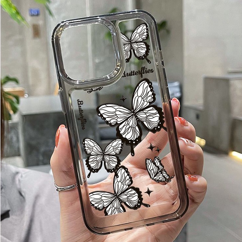 IPHONE Night Butterfly Soft Phone Case Kompatibel Untuk Iphone14 13 12 11 Pro XS Max X XR 7 8 Plus Transparan Shockproof Casing TPU Cover