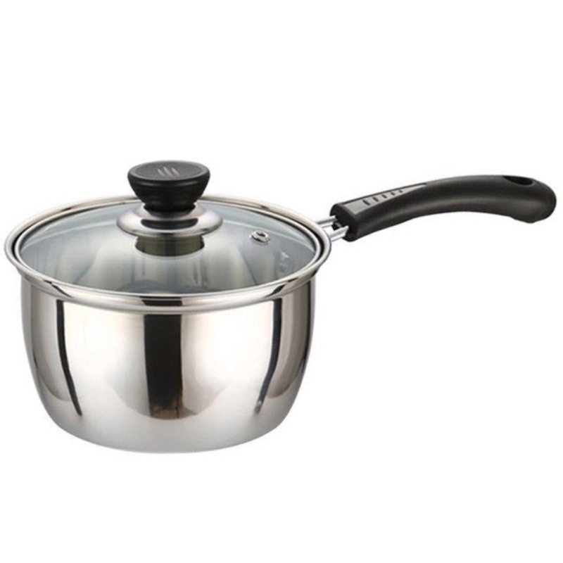 PANCI SUSU MIE DENGAN TUTUP KACA STAINLESS STEEL 20CM - ELEGANT MILK POT TEBAL - PANCI GAGANG MASAK SOUP INDOMIE STAINLESS QUALITY