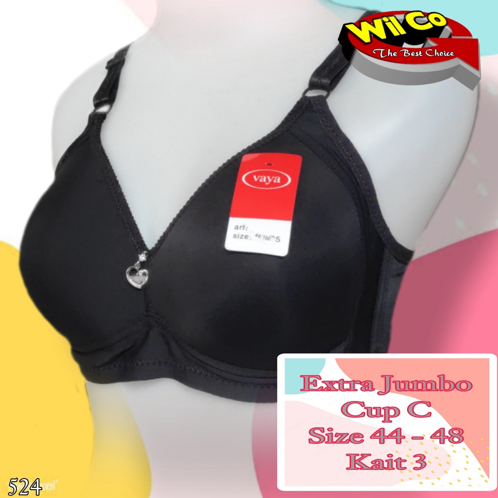 K524 - BRA WANITA JUMBO VAYA BUSA TIPIS TANPA KAWAT CUP C BESAR 44C - 48C TIGA PENGAIT