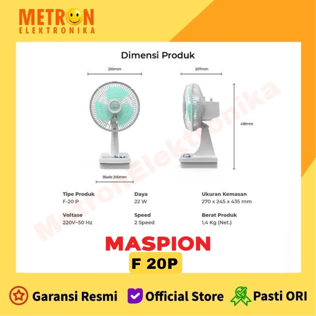 MASPION F 20P KIPAS ANGIN / DESK FAN 8 INC / F20P