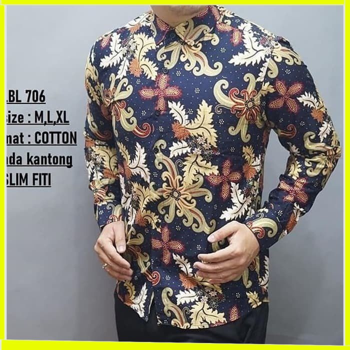 KEMEJA PRIA BATIK LENGAN PANJANG HEM BAHAN KATUN HALUS 40S LBL 706 MEWAH PREMIUM BAJU ELEGANT SIZE M L XL  SKU MS JAKARTA