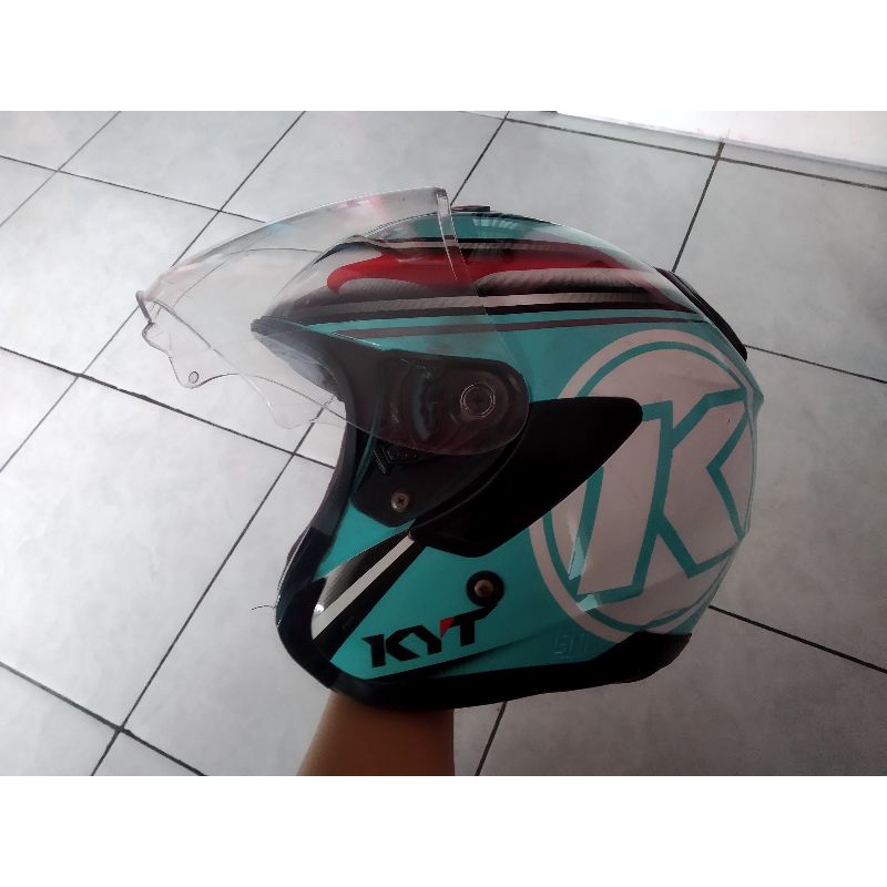 helm halfface half face kyt kyoto aqua blue ori size m bukan dyr osaka