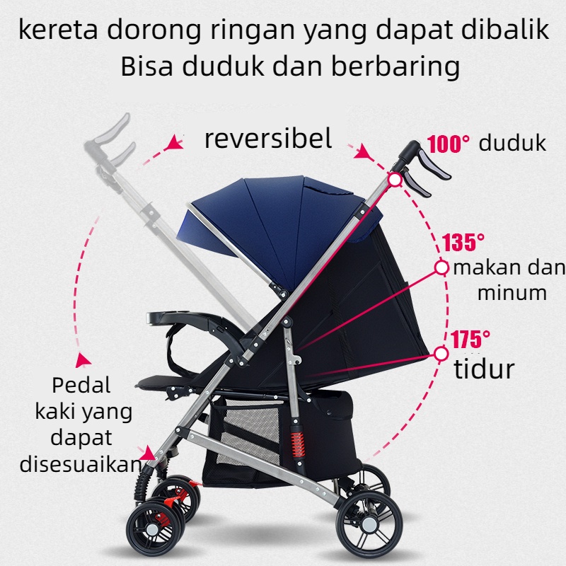 Baby Stroller Kereta Bayi 2-Way Travel With Umbrella Lightweight Foldable Stroller for Baby Cabin Size sangat ringan Stroller