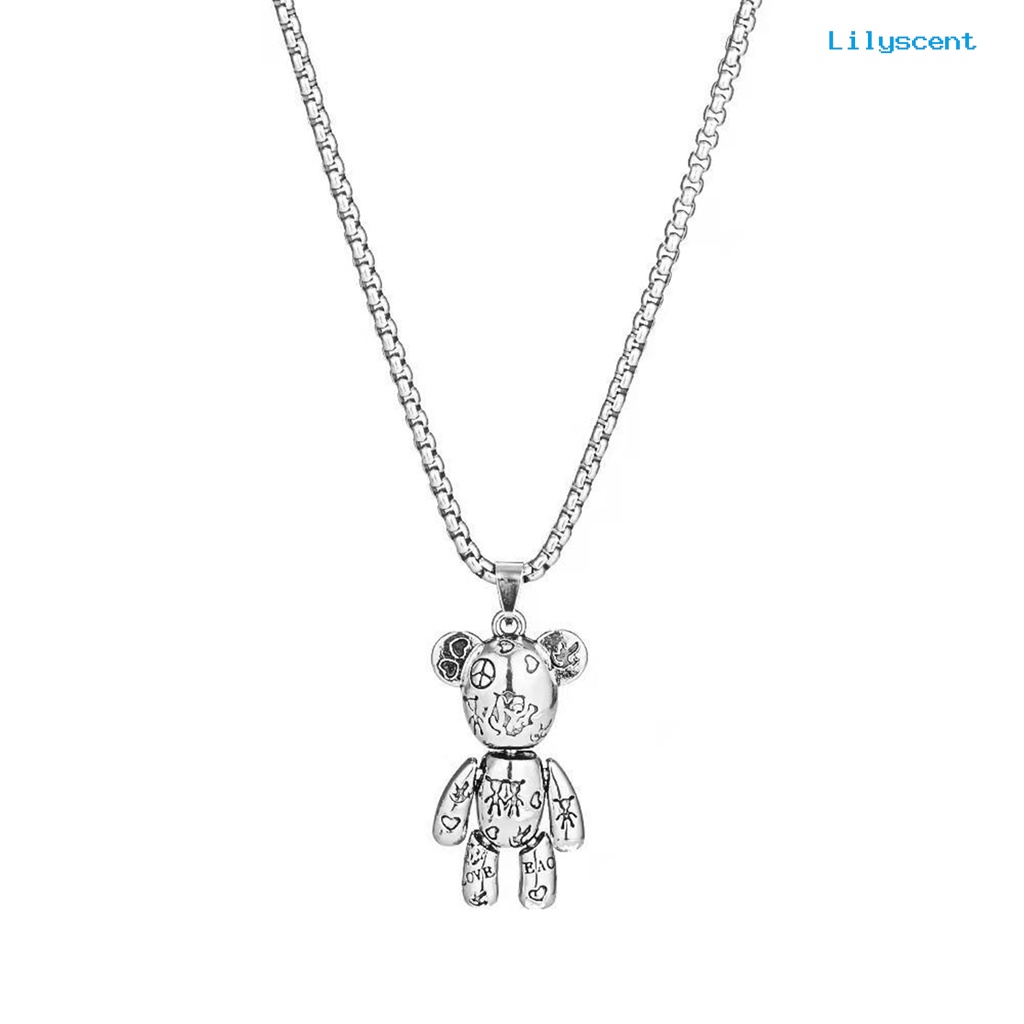 [LS]Pria Kalung Hip Hop Punk Sendi Bergerak Hypoallergenic High Gloss Hadiah Fashion Perhiasan Robot Beruang Liontin Kalung Untuk Pesta