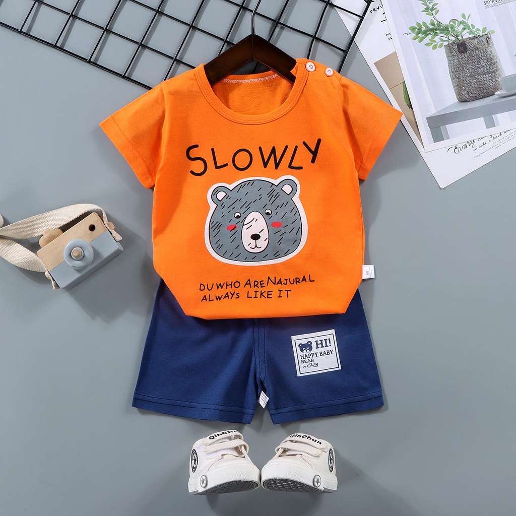 Setelan baju anak bayi laki laki dan perempuan / pakaian bayi Motif karakter animal outfit bayi laki laki model kaos dan celana