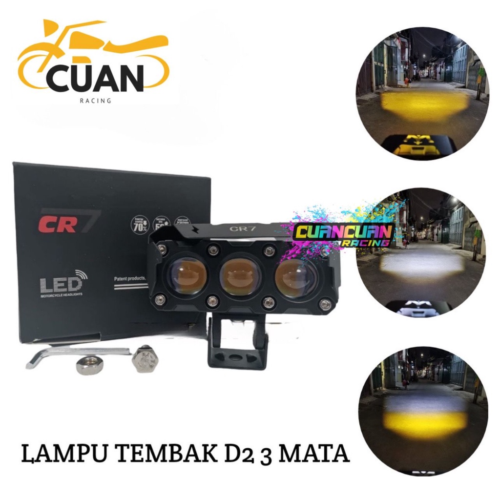 Lampu Tembak Led Foglamp SQL 3 Mata Laser Gun Putih Kuning 2 Warna Waterproof Lampu Tembak 3 Mata High Low