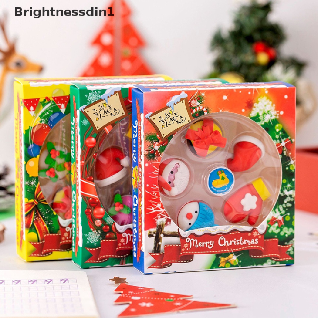 [Brightnessdin1] 1set Anak Christmas Eraser Set Alat Tulis Natal Kado Siswa Sekolah Tk Perlengkapan Sekolah Stationery Set Butik