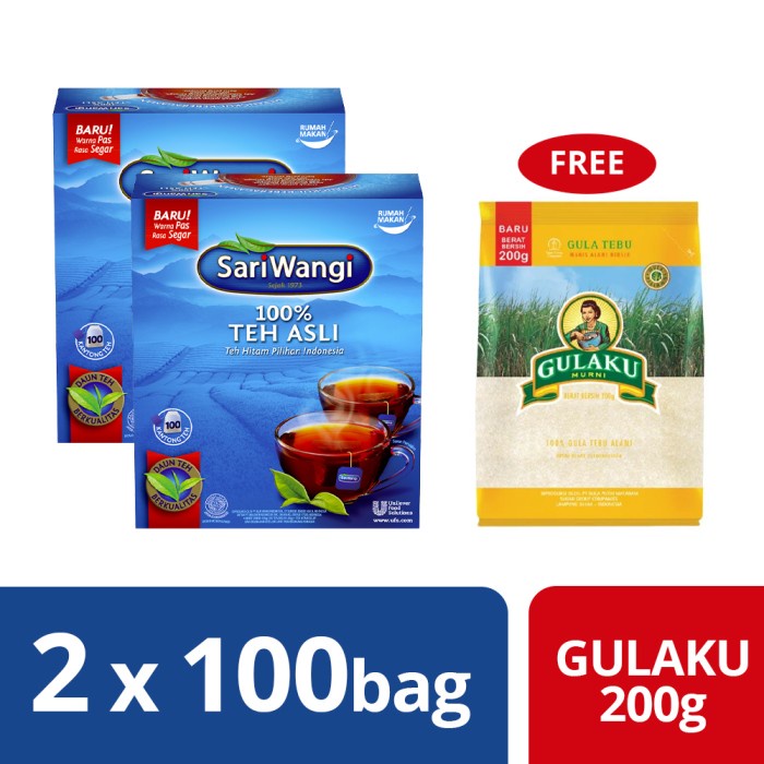 

Sariwangi Asli Tea Bag 100 Twinpack Free Gulaku 200gr