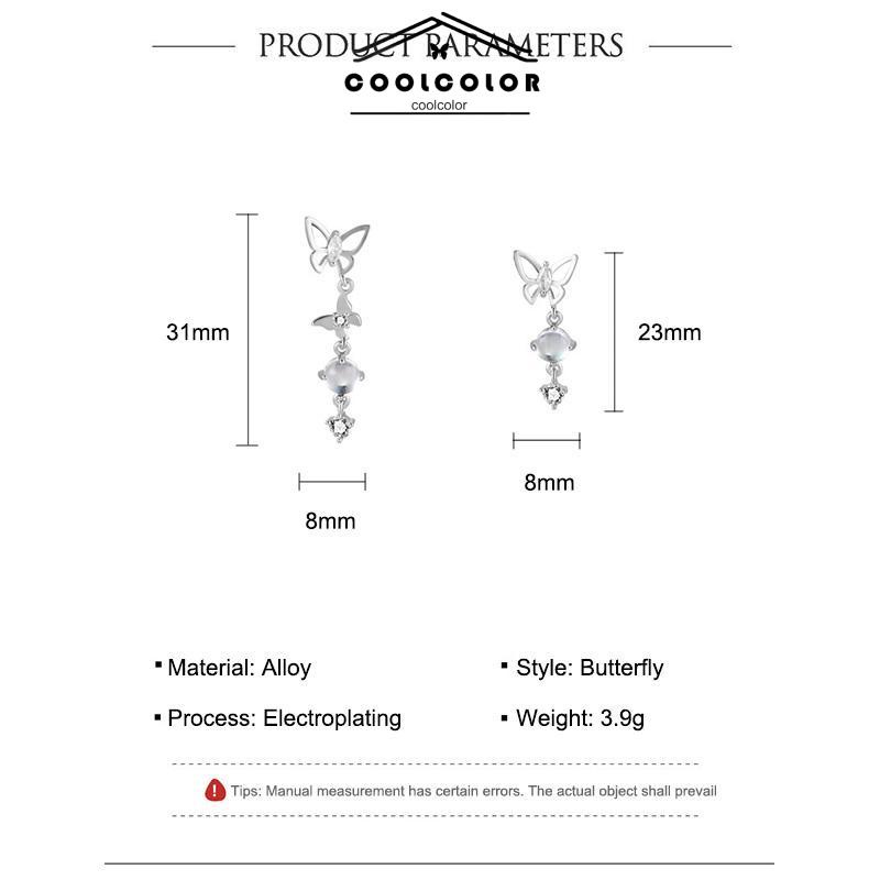 COD❤️S925 Anting Rumbai Kupu-kupu Asimetris Perak Desain Mewah Anting Premium Sense- cl